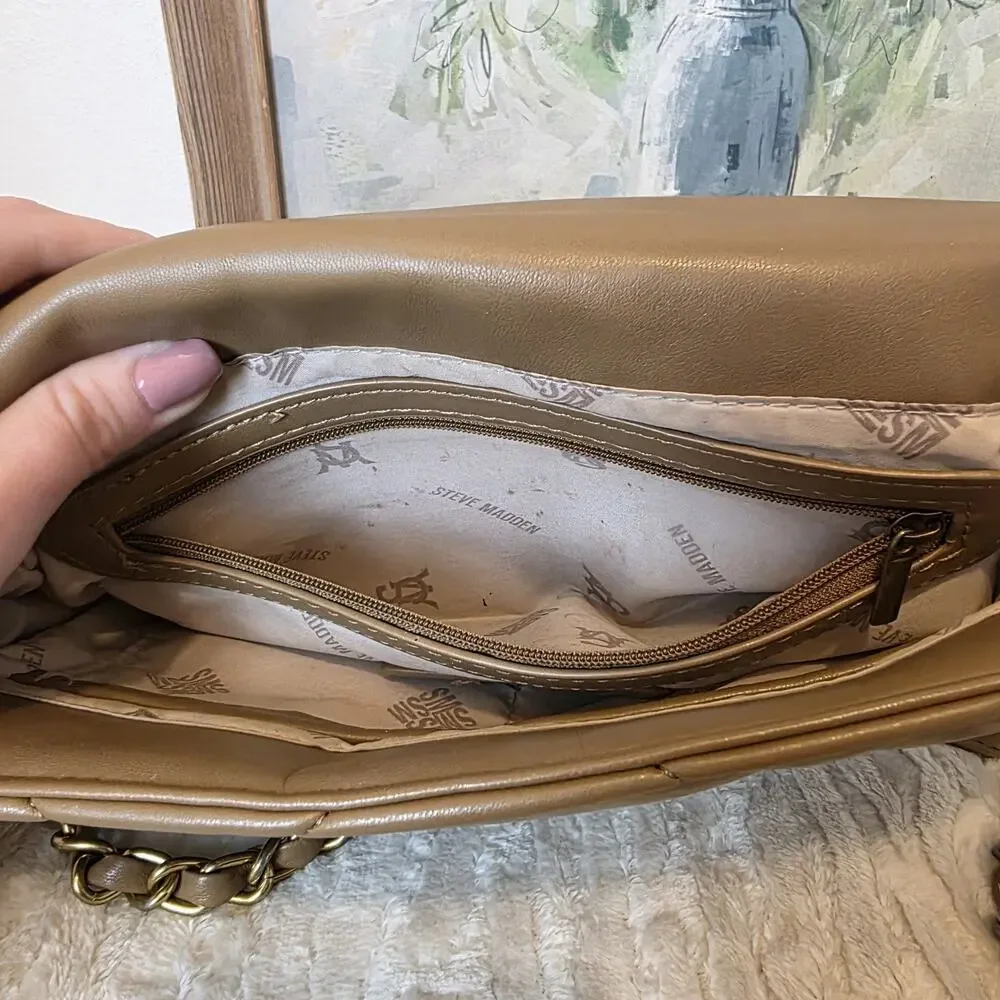 Steve Madden Bterra Tan Quilted Faux Leather Bag Top Handle Crossbody